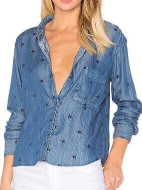 Rails Dana Pigment Star Print Shirt Women's Size X-Small Blue Denim Chambrey